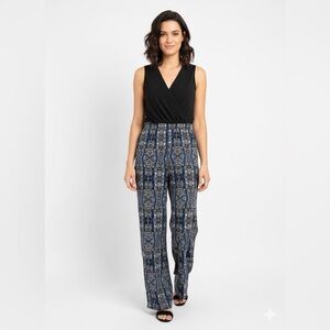 Material Girl Black and Blue Patterned Jumpsuit